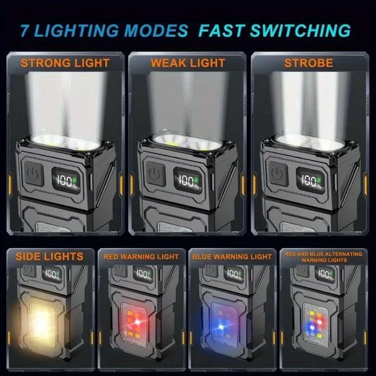 Multifunctional Ajustable Angle LED Flashlight Outdoors Tactical Portable Work Light Magnet USB Molle Backpack Camping Light