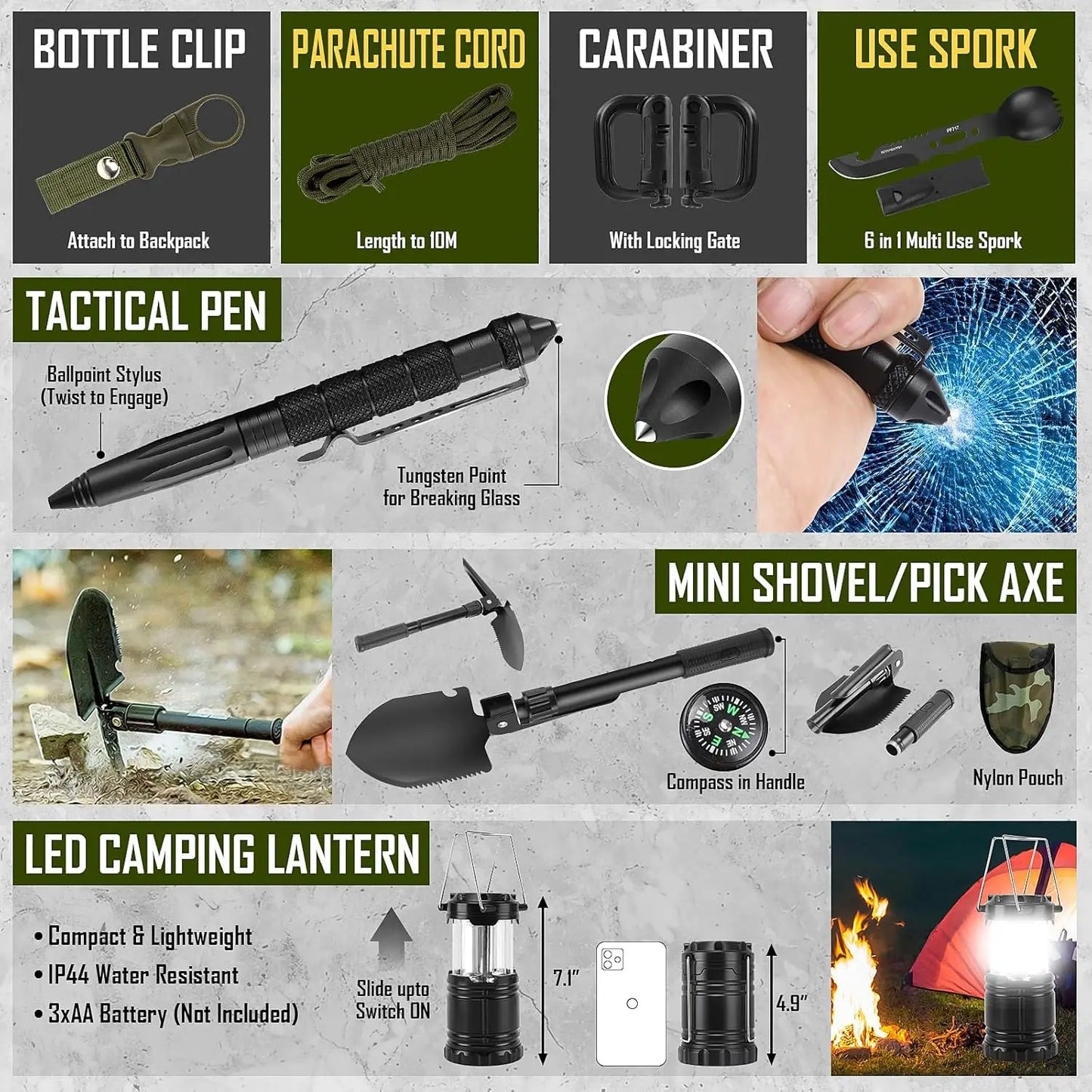 268-Piece Emergency Survival Kit with First Aid, Camping Axe, Headlamp & Crossbody Bag for Outdoor Adventures