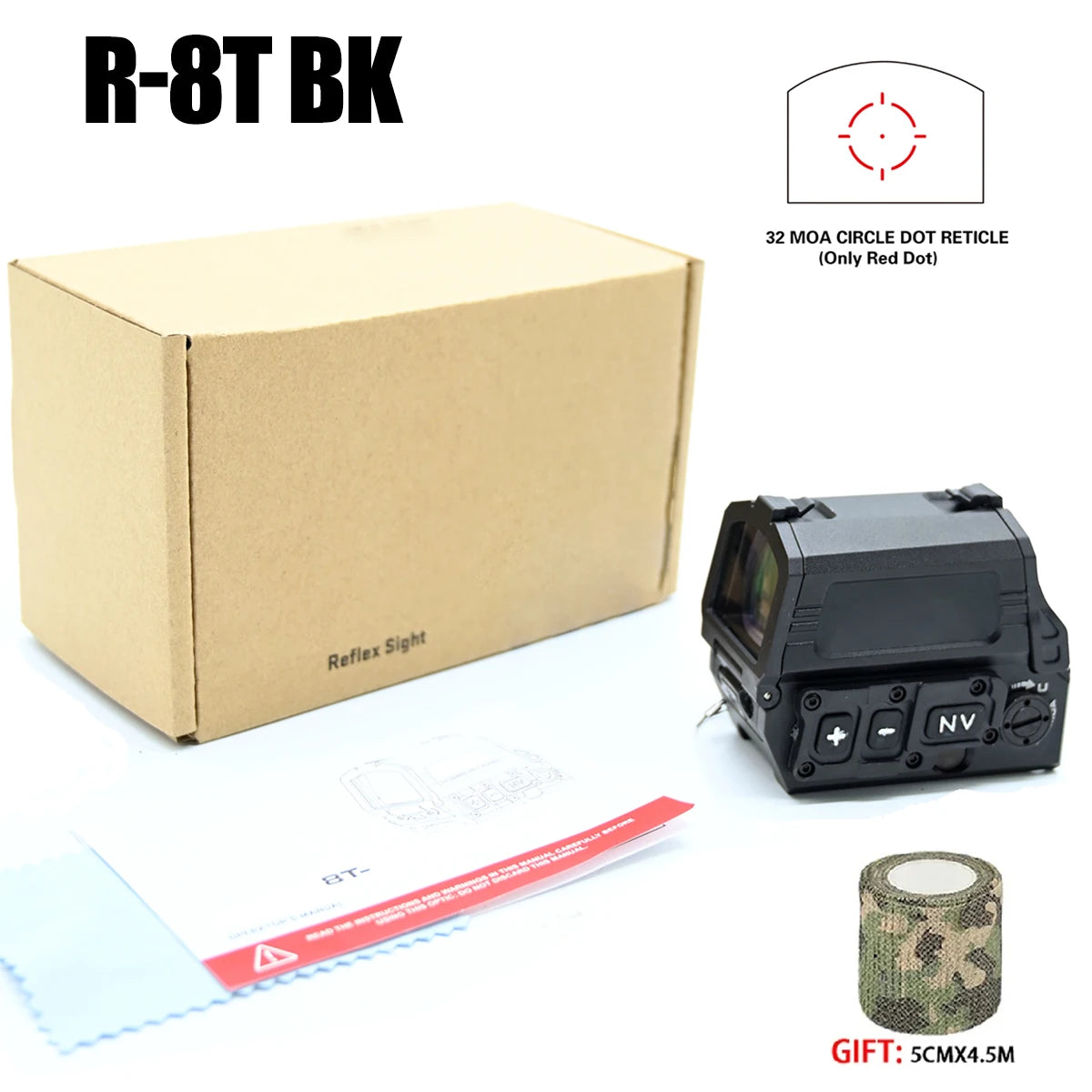 R-8T Red Dot Holographic Circle Reticle Sight Optical Reflex 3MOA&32MOA Seismic Resistant Rifle Scope with Night Vision Function