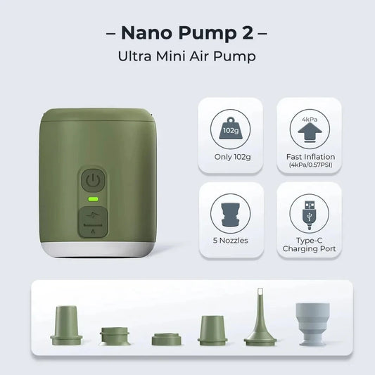 WESTTUNE Tiny Air Pump with Camping Lantern 4.5kPa Air Pump with Magnetic Design for Inflatable Air Mattress Sleeping Pads