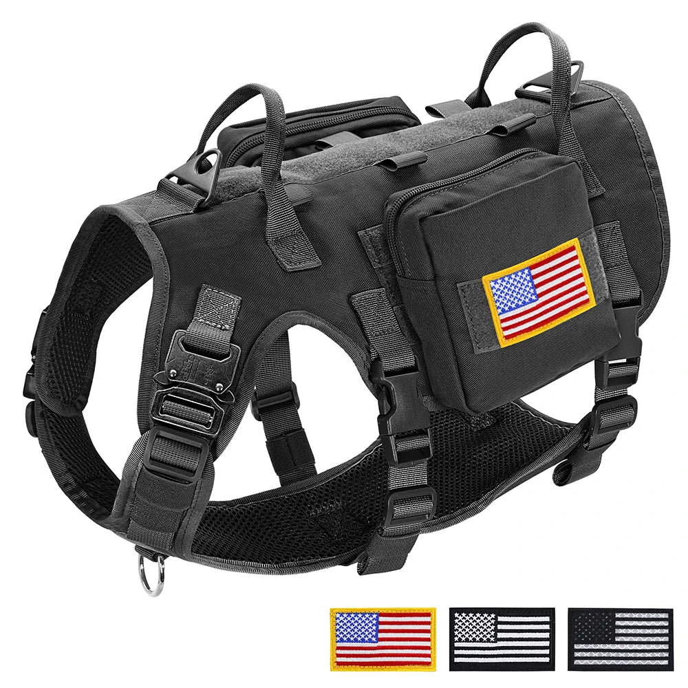 Durable Tactical Military Dog Harness Strong Nylon Pet Vest Working Dog Training Harness With 2 Bag 3 Flag For Small Large Dogs