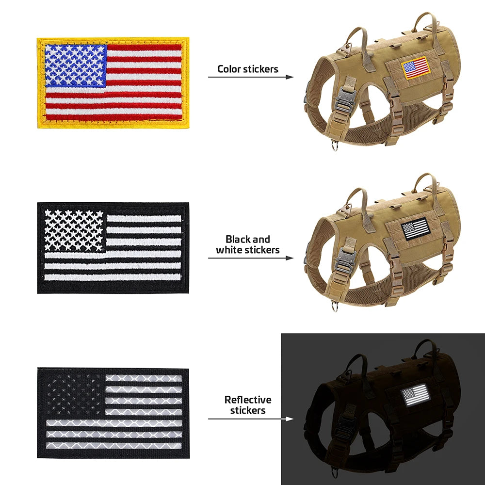 Durable Tactical Military Dog Harness Strong Nylon Pet Vest Working Dog Training Harness With 2 Bag 3 Flag For Small Large Dogs