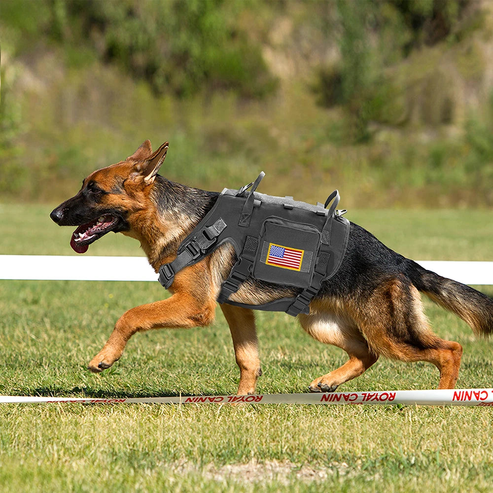 Durable Tactical Military Dog Harness Strong Nylon Pet Vest Working Dog Training Harness With 2 Bag 3 Flag For Small Large Dogs