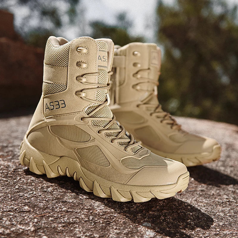 New Men High Quality Brand Leather Boots Tactical Desert Combat Boots Men's Outdoor Hiking Shoes Work Safty Ankle Boots