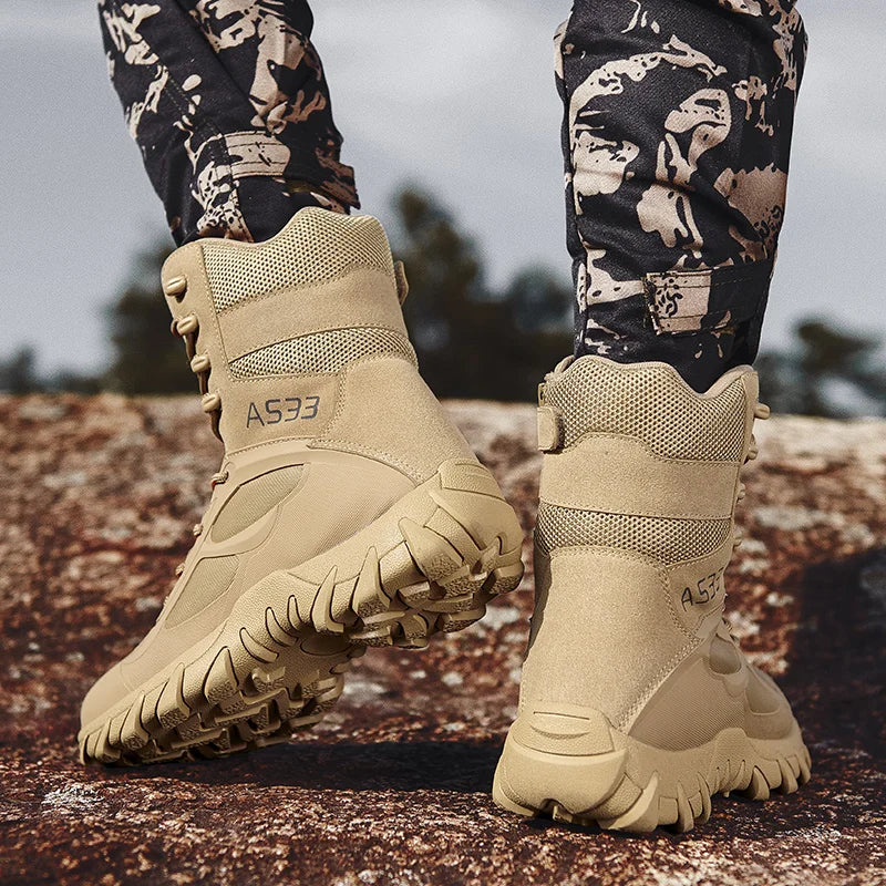 New Men High Quality Brand Leather Boots Tactical Desert Combat Boots Men's Outdoor Hiking Shoes Work Safty Ankle Boots