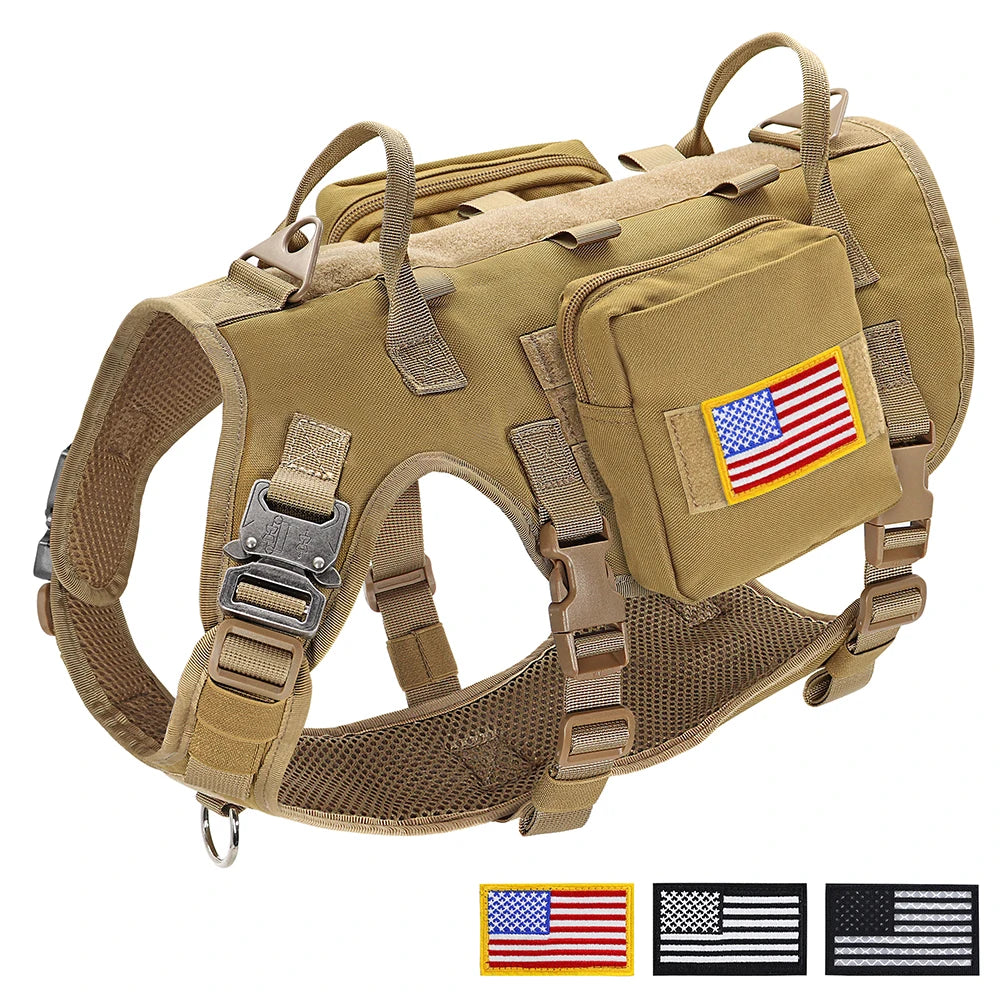 Durable Tactical Military Dog Harness Strong Nylon Pet Vest Working Dog Training Harness With 2 Bag 3 Flag For Small Large Dogs