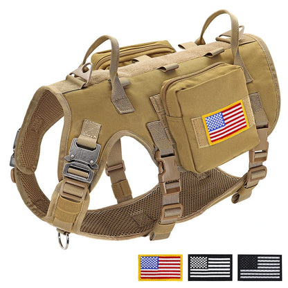 Durable Tactical Military Dog Harness Strong Nylon Pet Vest Working Dog Training Harness With 2 Bag 3 Flag For Small Large Dogs
