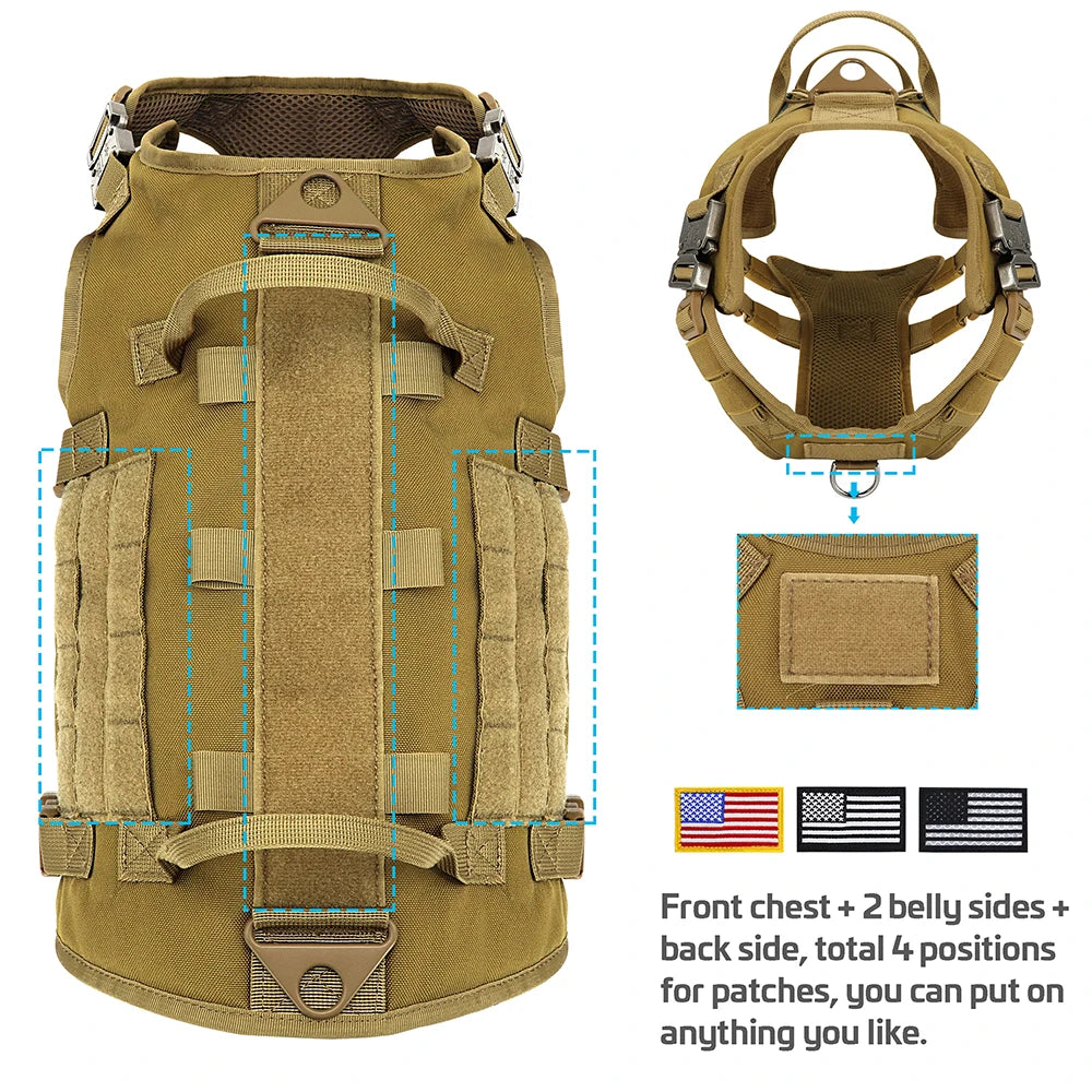 Durable Tactical Military Dog Harness Strong Nylon Pet Vest Working Dog Training Harness With 2 Bag 3 Flag For Small Large Dogs
