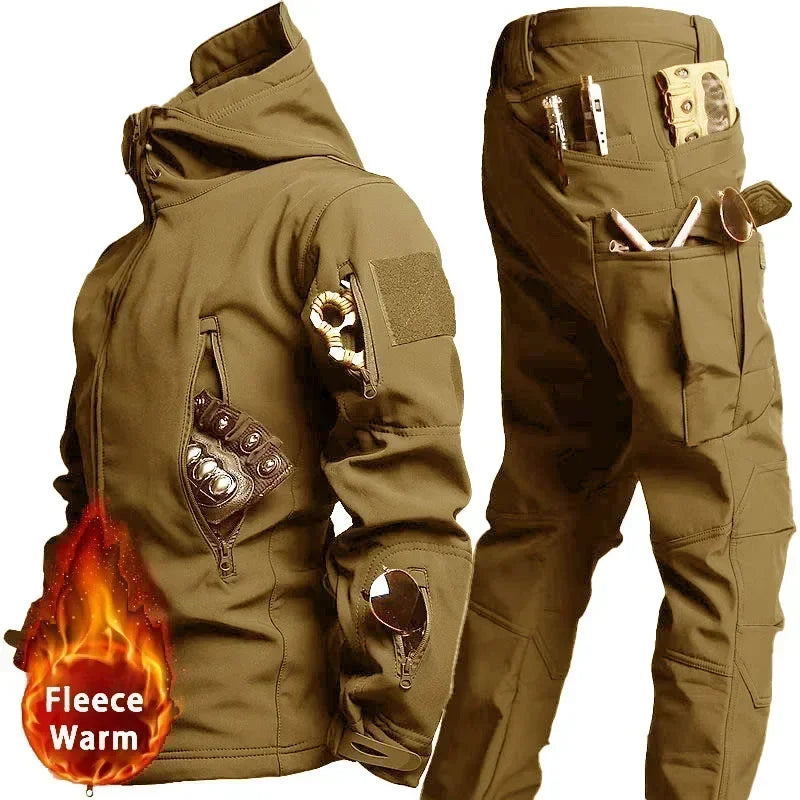 （Not A Set） RU Camo Waterproof and Warm Men's Winter Soft Shell Special Tactical Hooded Jacket Multi Pocket Tactical Pants