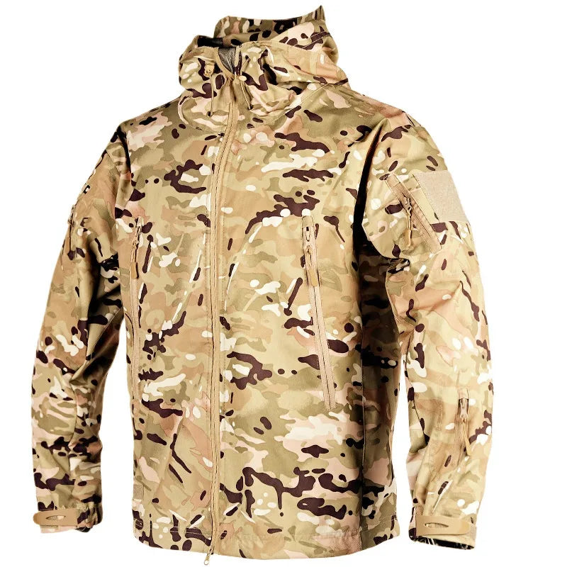 （Not A Set） RU Camo Waterproof and Warm Men's Winter Soft Shell Special Tactical Hooded Jacket Multi Pocket Tactical Pants