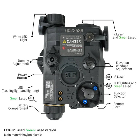US Warehouse Tactical PEQ15 Green Red laser Airsoft PEQ-15 IR Laser OR  IR Fill Light version Aiming Pointer IR Laser Flashlight
