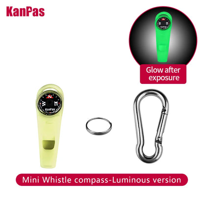 Kanpas Mini Whistle compass with Stainless Steel Buckle/Diving compass with survival whistle/ Powerful luminous