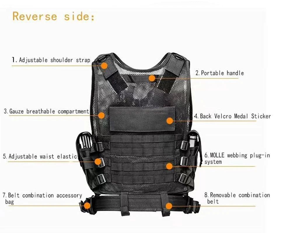 Adjustable Molle Tactical Vest Security Combat Body Armor Vests Security Hunting Army Outdoor CS Game Airsoft Training Jacket