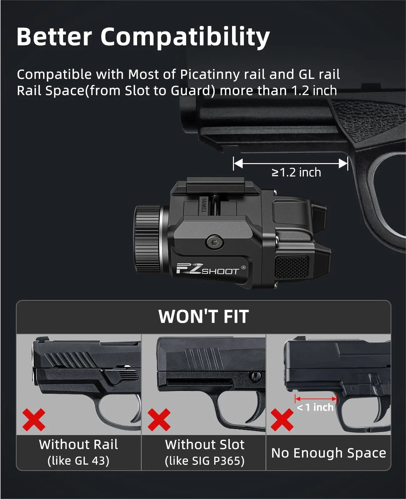 500 Lumens Pistol Light Rechargeable Flashlight with Strobe Mode For Picatinny and GL Rails Mini Gun light