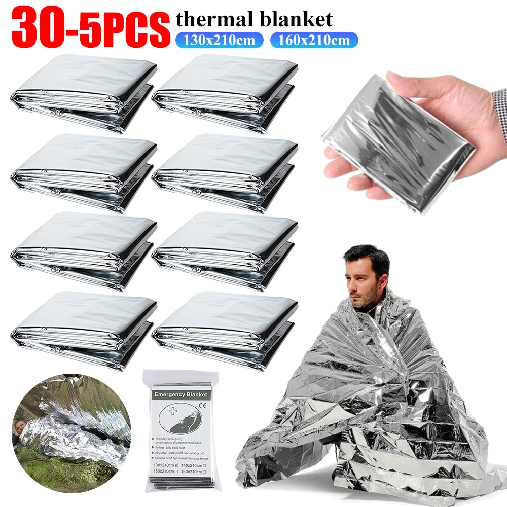 5-30pcs Outdoor Emergency Survival Blanket First Aid Rescue Kit Waterproof Waterproof Foil Thermal Camping  Blanket Hot
