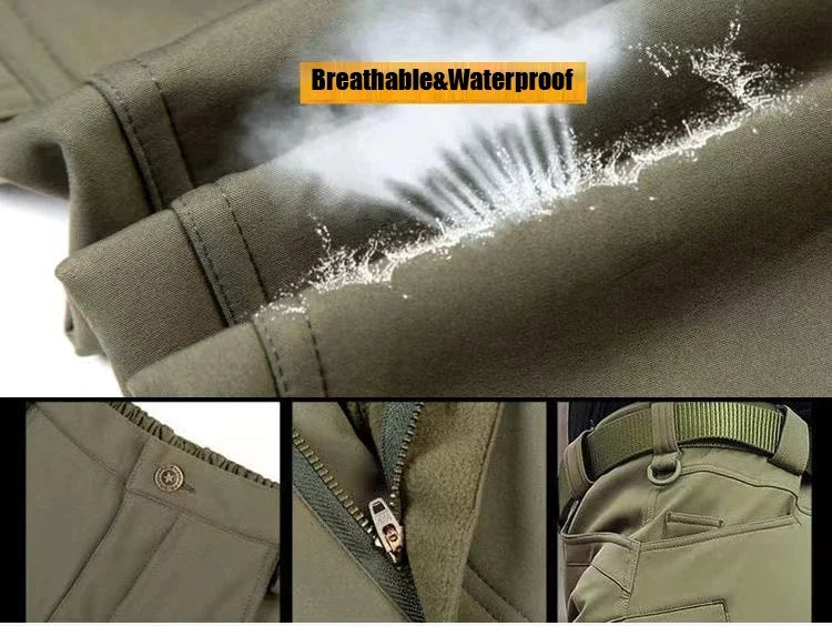 （Not A Set） RU Camo Waterproof and Warm Men's Winter Soft Shell Special Tactical Hooded Jacket Multi Pocket Tactical Pants