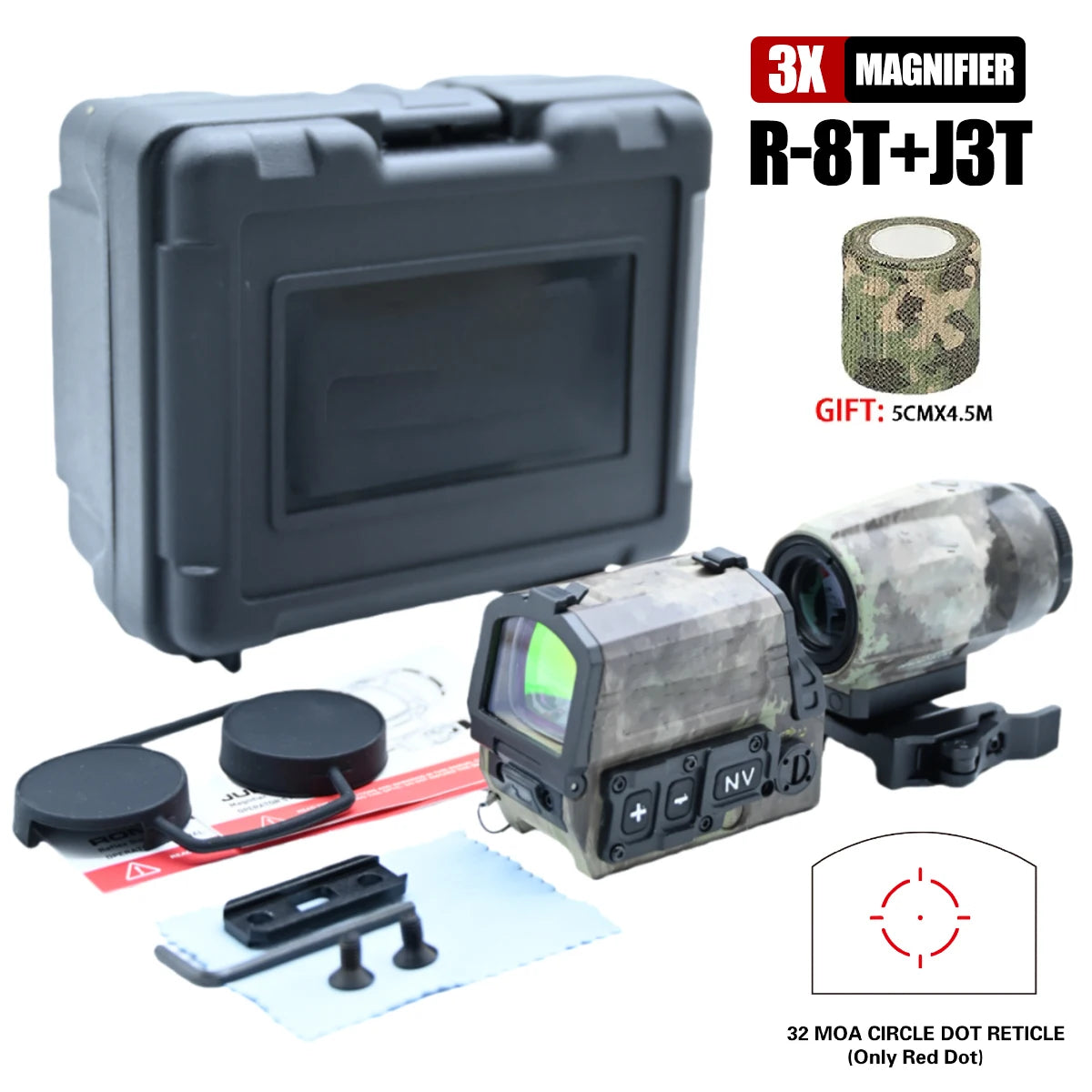 R-8T Red Dot Holographic Circle Reticle Sight Optical Reflex 3MOA&32MOA Seismic Resistant Rifle Scope with Night Vision Function