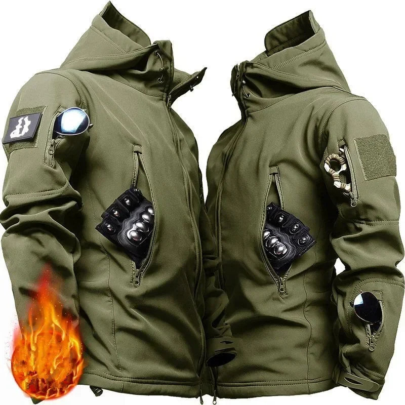 （Not A Set） RU Camo Waterproof and Warm Men's Winter Soft Shell Special Tactical Hooded Jacket Multi Pocket Tactical Pants