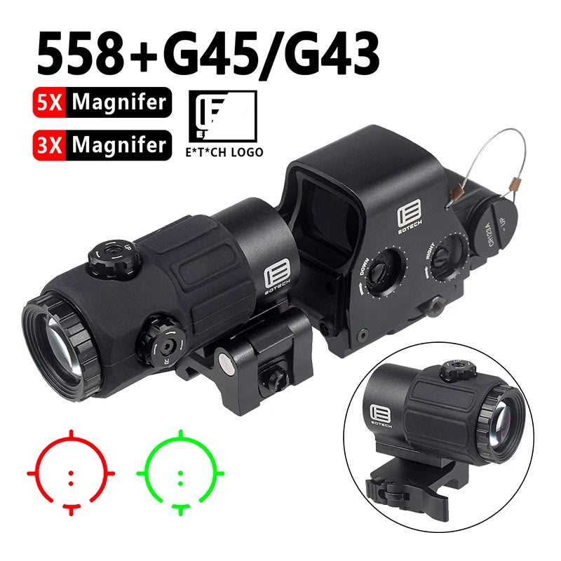 Eotech Holographic Sight Collimator G43/G33/G45 558 551 552 Red Dot Sight Optics Riser Mount 3X 5X Magnifier Airsoft 20mm Rail