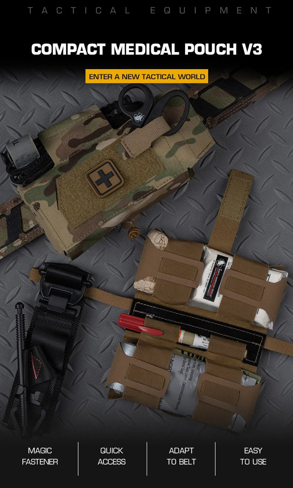 Camo Style MD2 Compact Trauma Kit Tactical IFAK Medical First Aid Pouch Outdoors Hunting Camping Patrol Survival Equipment