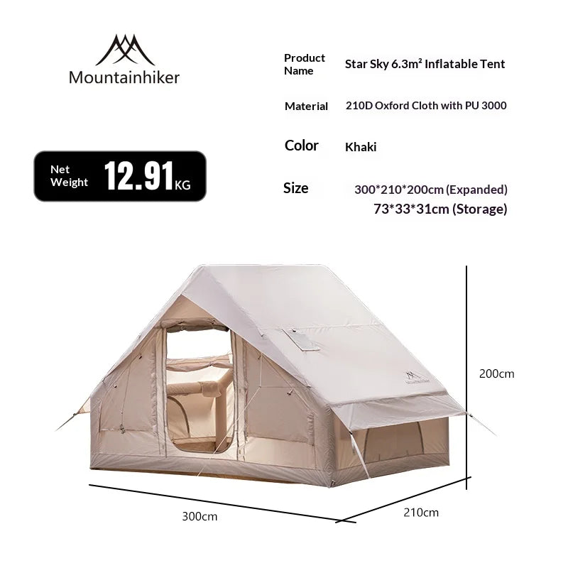 MOUNTAINHIKER Extra Large 3-6 Person Inflatable Family Camping Tent with High-Quality Windproof and Spacious Interior
