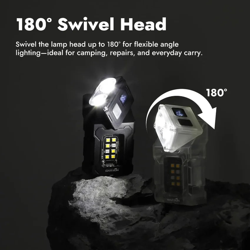 Multifunctional Ajustable Angle LED Flashlight Outdoors Tactical Portable Work Light Magnet USB Molle Backpack Camping Light