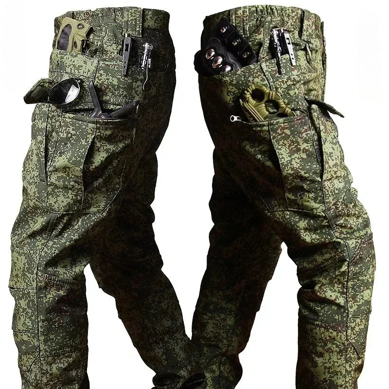 （Not A Set） RU Camo Waterproof and Warm Men's Winter Soft Shell Special Tactical Hooded Jacket Multi Pocket Tactical Pants