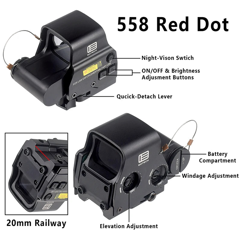 Eotech Holographic Sight Collimator G43/G33/G45 558 551 552 Red Dot Sight Optics Riser Mount 3X 5X Magnifier Airsoft 20mm Rail