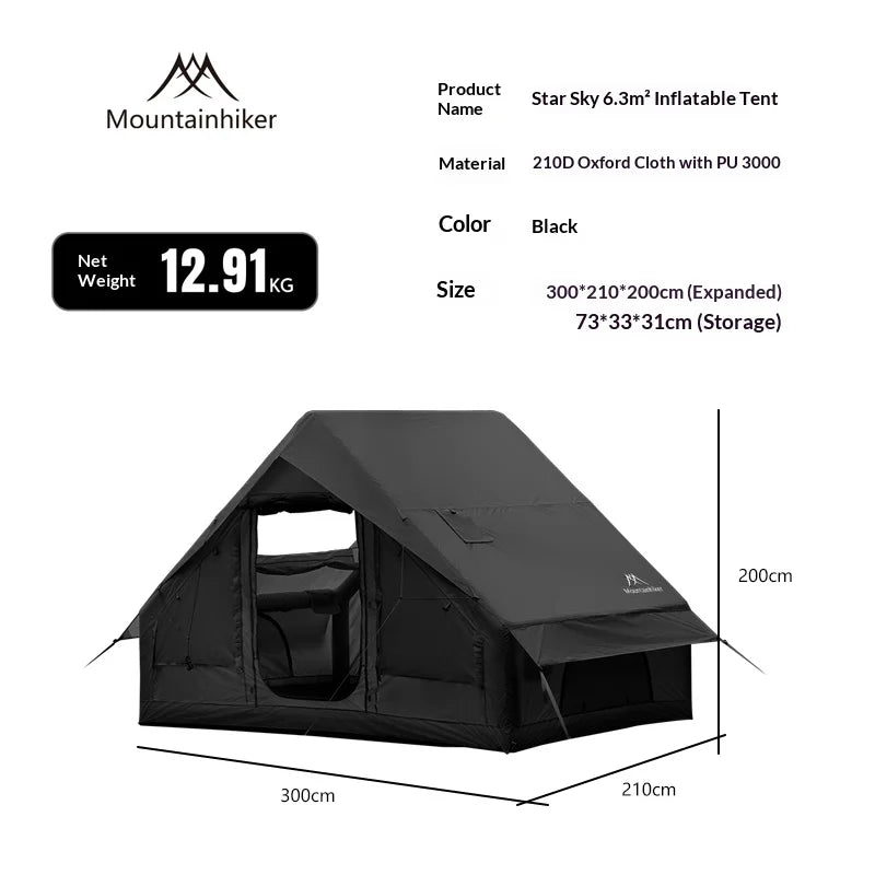 MOUNTAINHIKER Extra Large 3-6 Person Inflatable Family Camping Tent with High-Quality Windproof and Spacious Interior