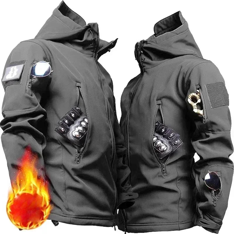 （Not A Set） RU Camo Waterproof and Warm Men's Winter Soft Shell Special Tactical Hooded Jacket Multi Pocket Tactical Pants