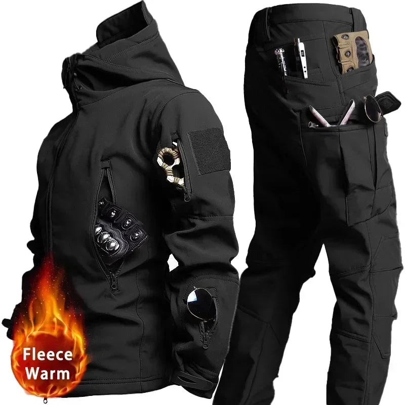 （Not A Set） RU Camo Waterproof and Warm Men's Winter Soft Shell Special Tactical Hooded Jacket Multi Pocket Tactical Pants