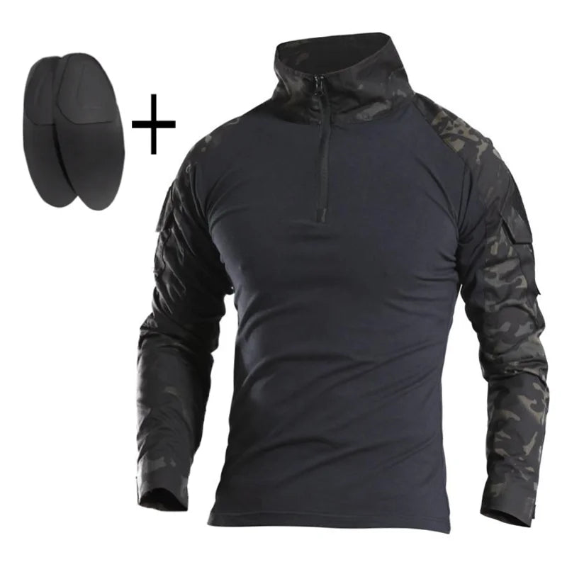 Mens Military Tactical Suit Uniforms Multicam Combat Navy Blue Shirts&Pants Camping Hunting Camouflage Clothing