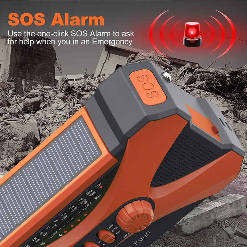 Portable 10000mAh charger High Capacity Emergency Radio Solar Hand Crank LED Flashlight/Reading Light/SOS Alarm Survival Tool