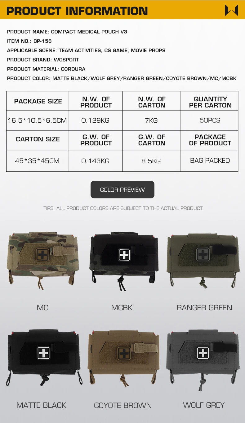 Tactical  MD2 Compact Medical Pouch V3 IFAK First Aid Trauma Kit Outdoors Hunting Camping Patrol Survival Equipment