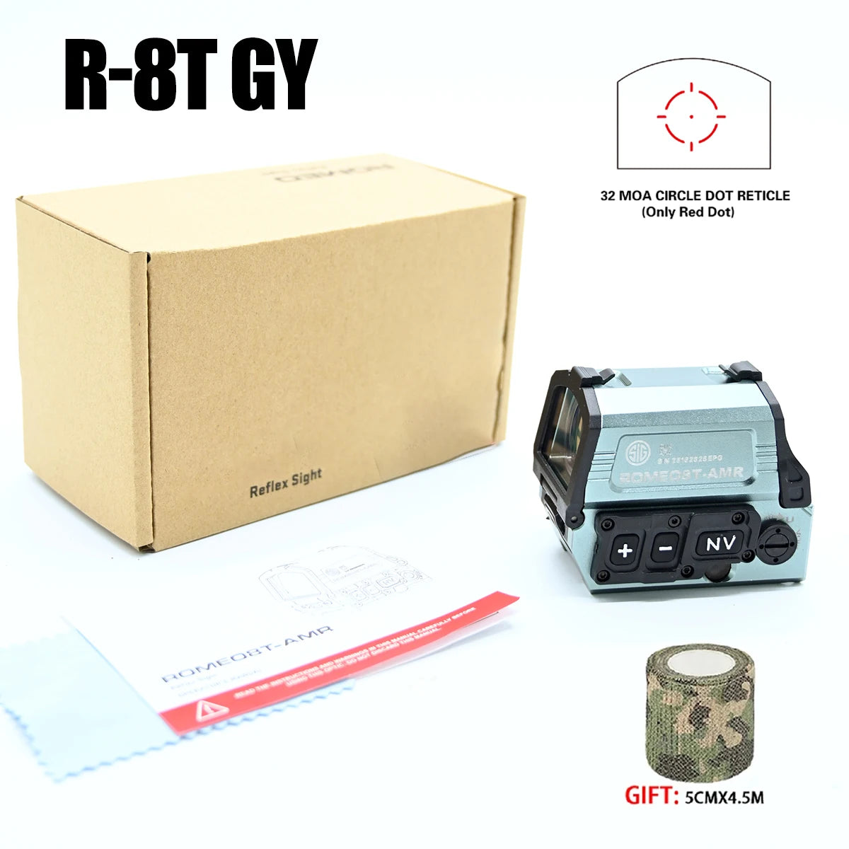 R-8T Red Dot Holographic Circle Reticle Sight Optical Reflex 3MOA&32MOA Seismic Resistant Rifle Scope with Night Vision Function