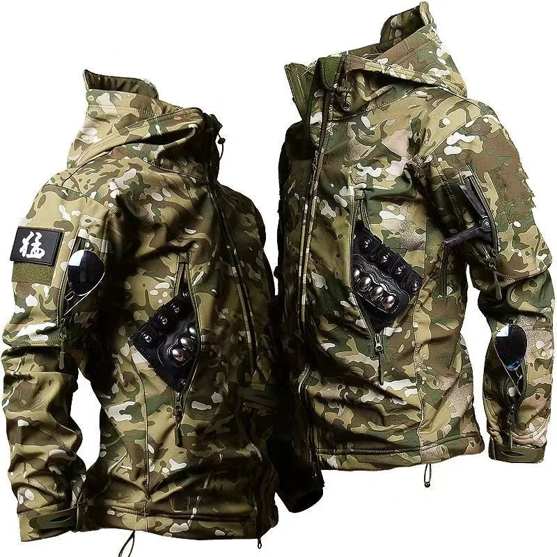 （Not A Set） RU Camo Waterproof and Warm Men's Winter Soft Shell Special Tactical Hooded Jacket Multi Pocket Tactical Pants