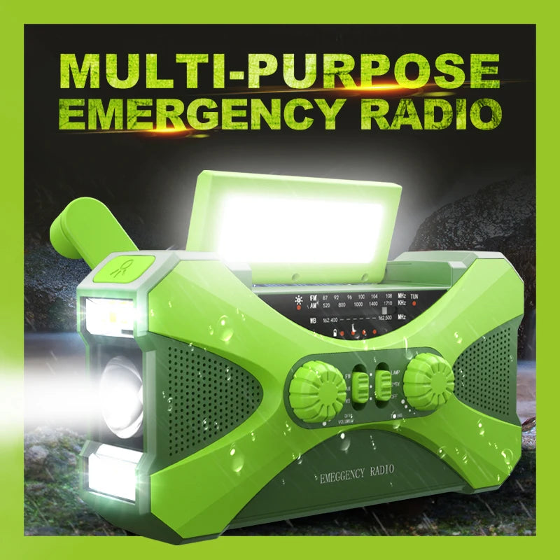 Portable 10000mAh charger High Capacity Emergency Radio Solar Hand Crank LED Flashlight/Reading Light/SOS Alarm Survival Tool