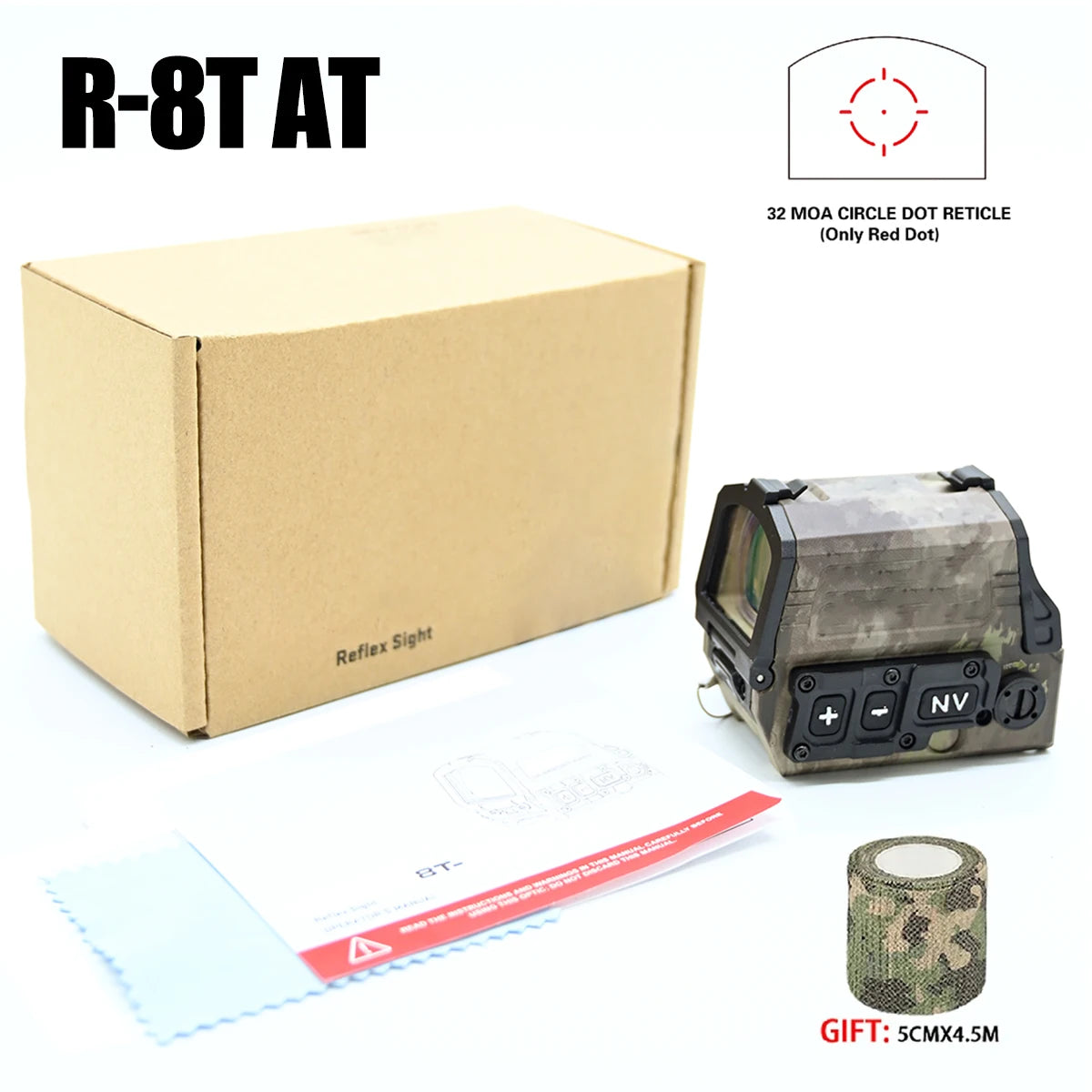 R-8T Red Dot Holographic Circle Reticle Sight Optical Reflex 3MOA&32MOA Seismic Resistant Rifle Scope with Night Vision Function