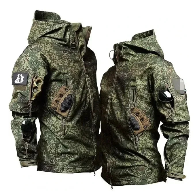 （Not A Set） RU Camo Waterproof and Warm Men's Winter Soft Shell Special Tactical Hooded Jacket Multi Pocket Tactical Pants