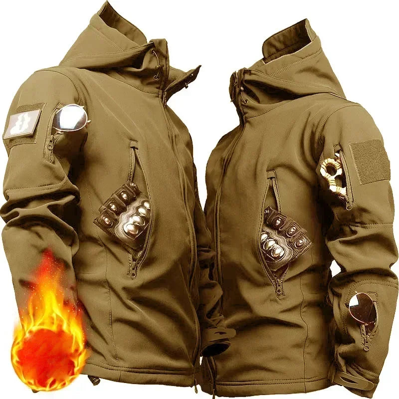 （Not A Set） RU Camo Waterproof and Warm Men's Winter Soft Shell Special Tactical Hooded Jacket Multi Pocket Tactical Pants