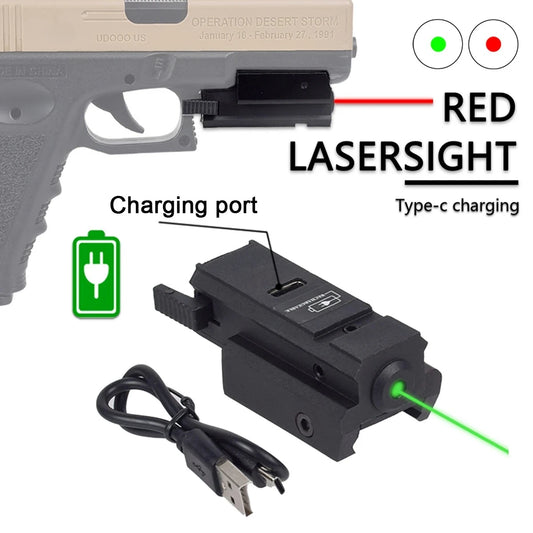 USB Charging Red Green Laser Sight Pointer Airsoft Power Pistol Laser For 11mm 20mm Rail G17 G19 Rechargeable Gun Laser