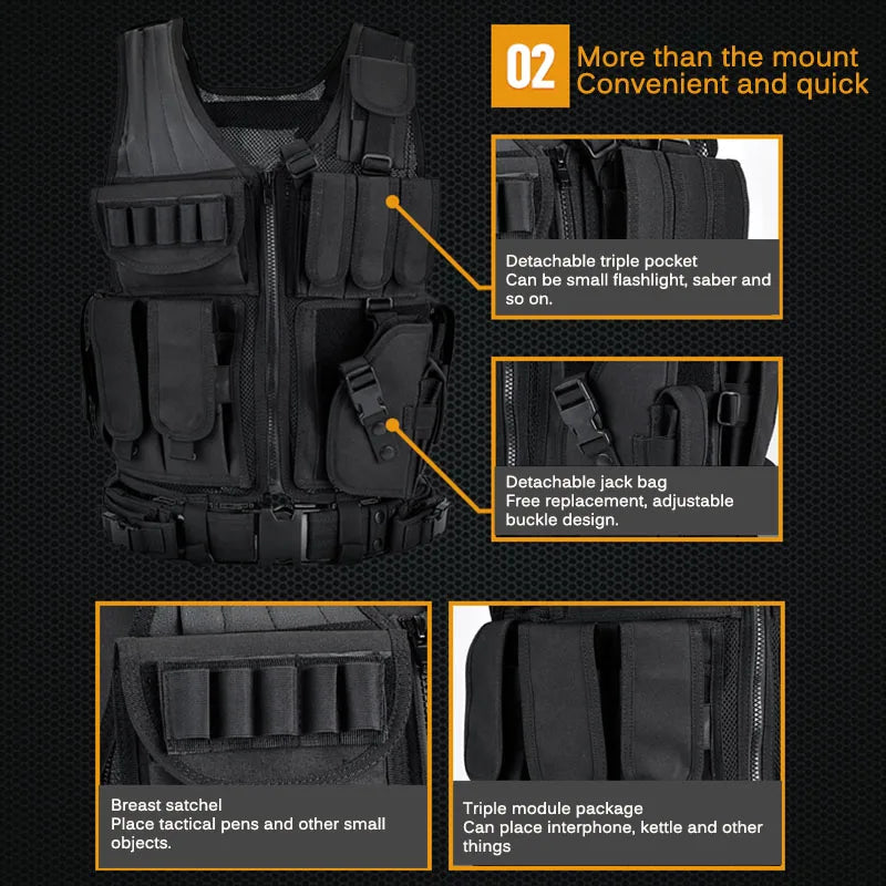 Adjustable Molle Tactical Vest Security Combat Body Armor Vests Security Hunting Army Outdoor CS Game Airsoft Training Jacket