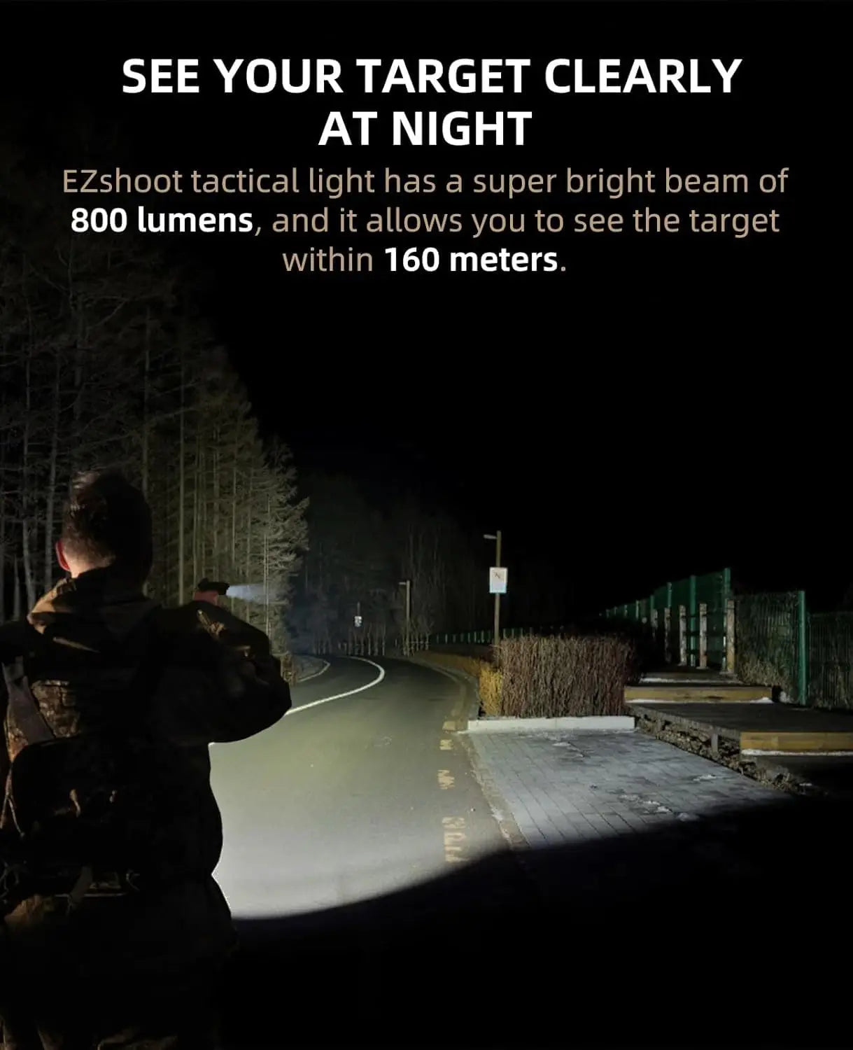 EZshoot Tactical Flashlight 800 Lumens LED Light Compatible with Pistol Picatinny and GL Rails USB Rechargeable Strobe Mode