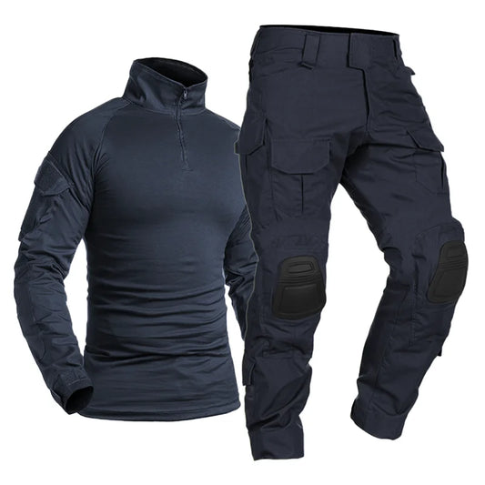 Mens Military Tactical Suit Uniforms Multicam Combat Navy Blue Shirts&Pants Camping Hunting Camouflage Clothing