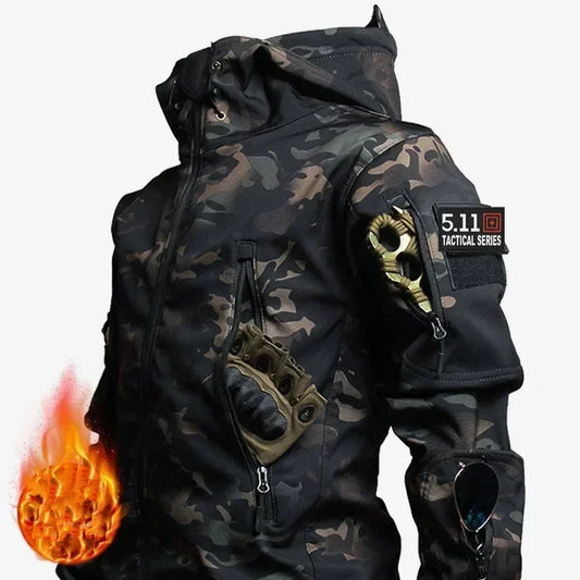 （Not A Set） RU Camo Waterproof and Warm Men's Winter Soft Shell Special Tactical Hooded Jacket Multi Pocket Tactical Pants