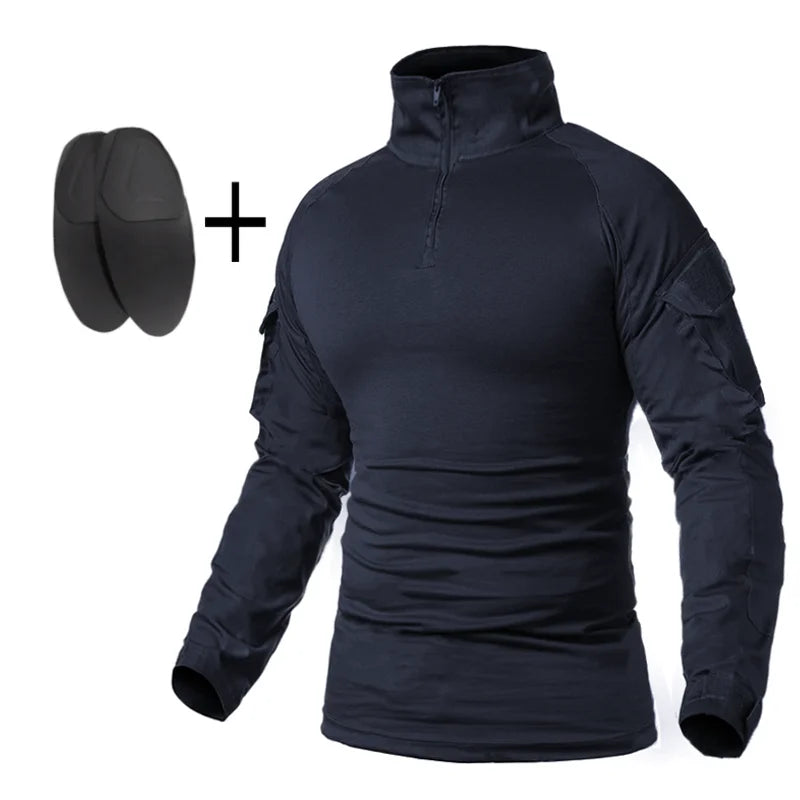 Mens Military Tactical Suit Uniforms Multicam Combat Navy Blue Shirts&Pants Camping Hunting Camouflage Clothing