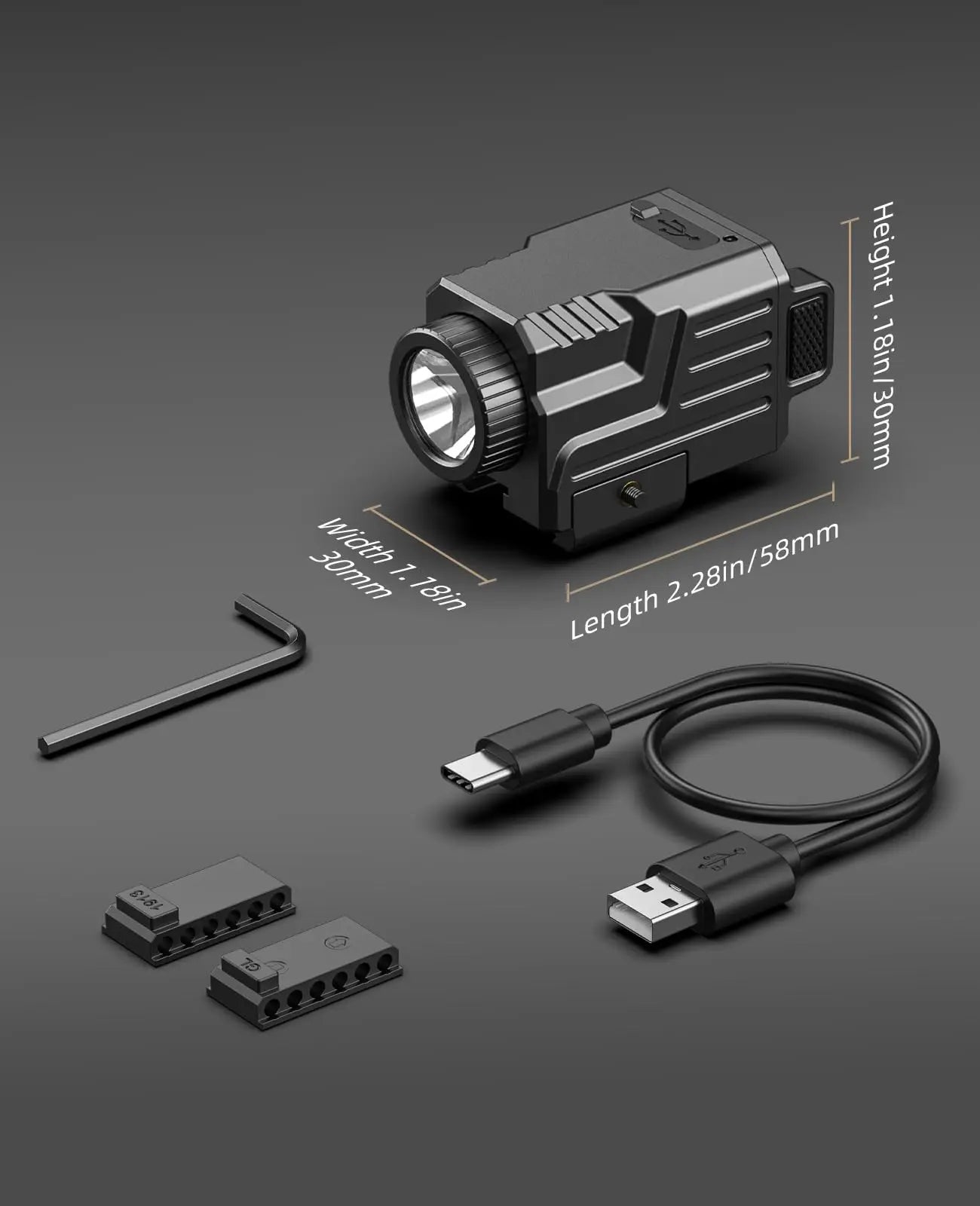 EZshoot Tactical Flashlight 800 Lumens LED Light Compatible with Pistol Picatinny and GL Rails USB Rechargeable Strobe Mode