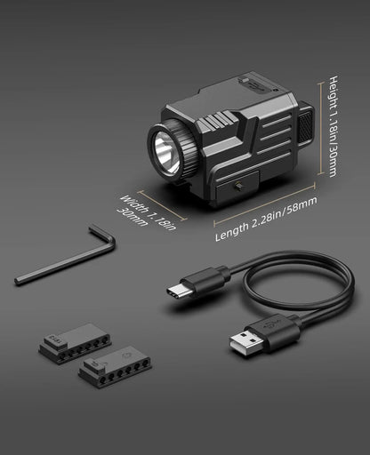 EZshoot Tactical Flashlight 800 Lumens LED Light Compatible with Pistol Picatinny and GL Rails USB Rechargeable Strobe Mode