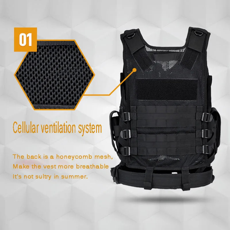 Adjustable Molle Tactical Vest Security Combat Body Armor Vests Security Hunting Army Outdoor CS Game Airsoft Training Jacket