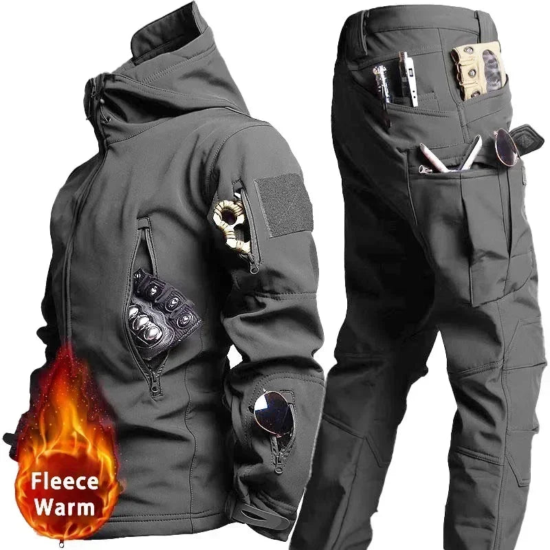 （Not A Set） RU Camo Waterproof and Warm Men's Winter Soft Shell Special Tactical Hooded Jacket Multi Pocket Tactical Pants